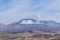 Crater of Mount Naka or Aso Mountain is the largest active volca