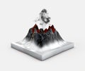 Crater mountain volcano hot natural eruption. 3d illustration.