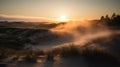 Crater With Sand Dune, Beach Grass, Foggy Shoreline, Soft Muted Waves, And Sunrise Royalty Free Stock Photo