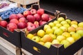 Crates of apples at a farmers market. Royalty Free Stock Photo