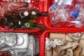 Crates with assorted garbage, top view.