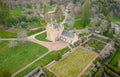 Crathes Castle aerial view during summer evening Royalty Free Stock Photo