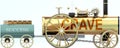 Crave and success - symbolized by a retro steam car with word Crave pulling a success wagon loaded with gold bars to show that