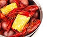 A Crawfish Boil with Corn on the Cob and Potatoes Royalty Free Stock Photo