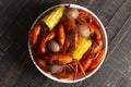 A Crawfish Boil with Corn on the Cob and Potatoes Royalty Free Stock Photo