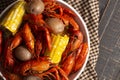 A Crawfish Boil with Corn on the Cob and Potatoes Royalty Free Stock Photo