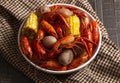 A Crawfish Boil with Corn on the Cob and Potatoes Royalty Free Stock Photo