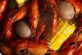 A Crawfish Boil with Corn on the Cob and Potatoes Royalty Free Stock Photo