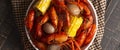 A Crawfish Boil with Corn on the Cob and Potatoes Royalty Free Stock Photo
