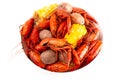 A Crawfish Boil with Corn on the Cob and Potatoes Royalty Free Stock Photo