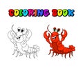 Crawfish coloring book cartoon cute character illustration isolated on white background