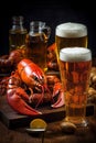 snack seafood crayfish food background crab crawfish red glass meal beer. Generative AI. Royalty Free Stock Photo