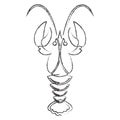 Crawfish or lobster outline silhouette isolated on white background. Hand drawn style. Vector icon or sign. Royalty Free Stock Photo