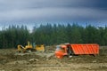 Crawler bulldozer on the construction of the highway Royalty Free Stock Photo