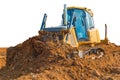 Crawler bulldozer - excavator with clipping path isolated on white background. work on construction site or sand pit Royalty Free Stock Photo