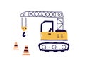 Crawler crane, cute construction transport in Scandinavian style. Industry vehicle with lifting arm for building and