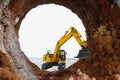 Crawler excavator are digging soil in the tunnel. Royalty Free Stock Photo