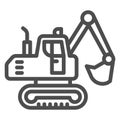 Crawler excavator line icon, heavy equipment concept, Hydraulic excavator truck sign on white background, digger icon in