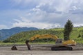 Crawler excavator performs work in a construction site Royalty Free Stock Photo