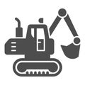 Crawler excavator solid icon, heavy equipment concept, Hydraulic excavator truck sign on white background, digger icon