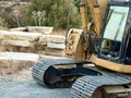 A crawler excavator stands at a construction site. Royalty Free Stock Photo