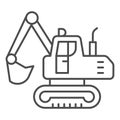 Crawler excavator thin line icon, heavy equipment concept, Hydraulic excavator truck sign on white background, digger