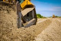 Crawler tracks, bulldozer machine is leveling construction site Royalty Free Stock Photo