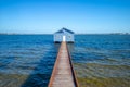 Crawley Edge Boatshed, blue boat houes in perth Royalty Free Stock Photo