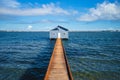 Crawley Edge Boatshed, blue boat houes Royalty Free Stock Photo