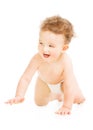 Crawling Baby Boy, Happy Child in Diaper Crawl White Isolated Royalty Free Stock Photo