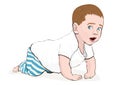 Crawling baby vector hand drawing. Colored cartoon picture small child crawls on the knees, drawn portrait cute kid full-length in