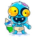 Crawling baby zombie with diaper clip art. Vector