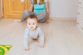 Crawling funny baby boy indoors at home Royalty Free Stock Photo