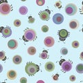 Crawling insects and varicolored bubbles pattern