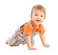 Crawling Kid, Child one year old, Happy Baby Isolated over White Royalty Free Stock Photo