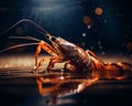 Crayfish alive crawling out of water. Cancer at blurred backdrop. Close up. Generative AI Royalty Free Stock Photo