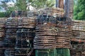 crayfish cray pots stacked up in tasmania australia in spring Royalty Free Stock Photo