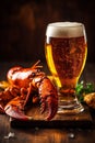 crawfish dark beer food snack red glass seafood background crab crayfish. Generative AI. Royalty Free Stock Photo