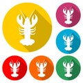 Crayfish icon in flat style isolated with long shadow