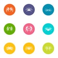 Crayfish icons set, flat style