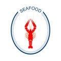 Crayfish logo. Red river lobster, langoustine or crustacean delicacies isolated on white background. Seafood design
