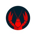 Crayfish logo. Red river lobster, langoustine or crustacean delicacies isolated on white background. Seafood design