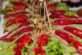 Crayfish and mussels as appetizers for beer on a snack table