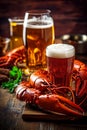 beer party crayfish snack crawfish glass background seafood red food crab. Generative AI. Royalty Free Stock Photo