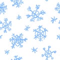 Crayon child`s drawing merry christmas snowflake pattern on white.