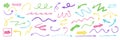 Crayon doodle arrows. Chalk textured pointer, hand drawn squiggle, curly, wavy and zigzag arrow lines. Swirl cursor