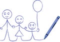 Crayon Drawing Of A Family - Vector Illustration