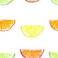 Crayon drawn citrus seamless pattern.