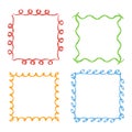 Crayon hand drawing square frames. Set of colorful rectangular ornate design element chalk or pencil like kid`s drawn style. Royalty Free Stock Photo