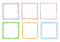 Crayon hand drawing square frames. Set of colorful rectangular ornate design element chalk or pencil like kid`s drawn style. Royalty Free Stock Photo